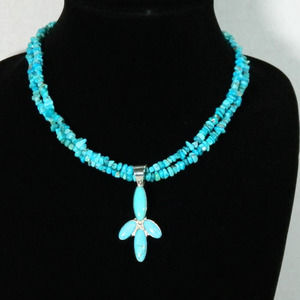 Jay King Turquoise Nugget Double Strand with Pendant 925 Signed